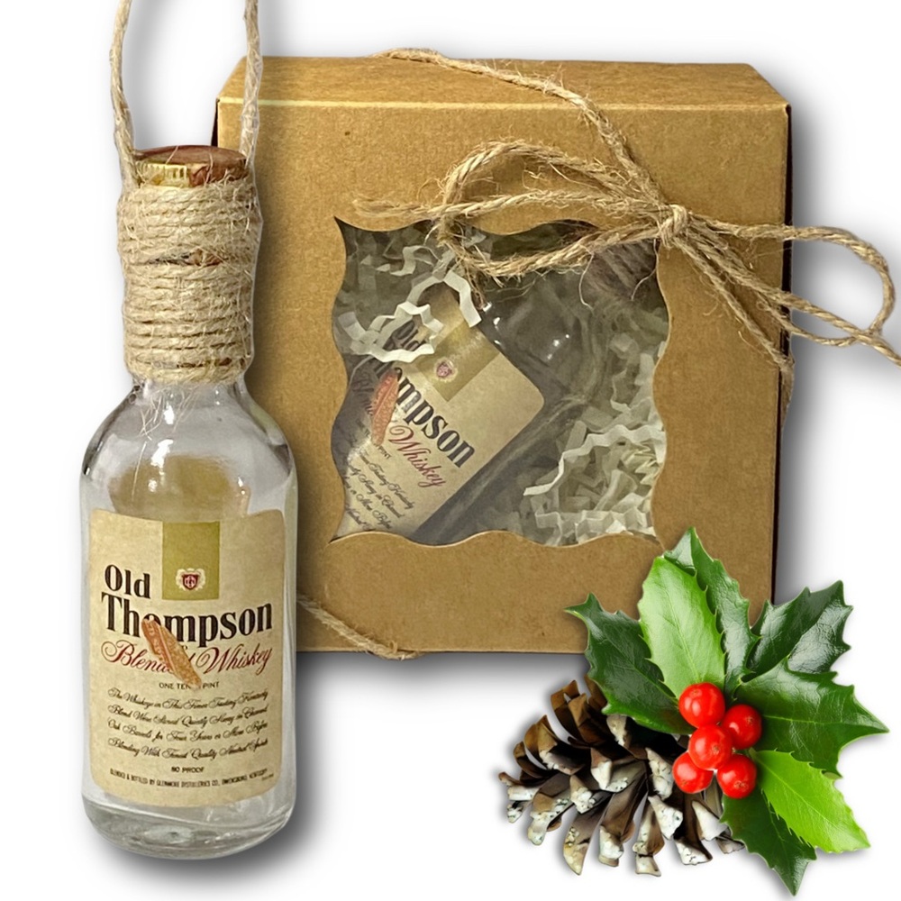 Old Thompson Blended Whiskey Artisan Vintage Miniature Glass Bottle Ornament